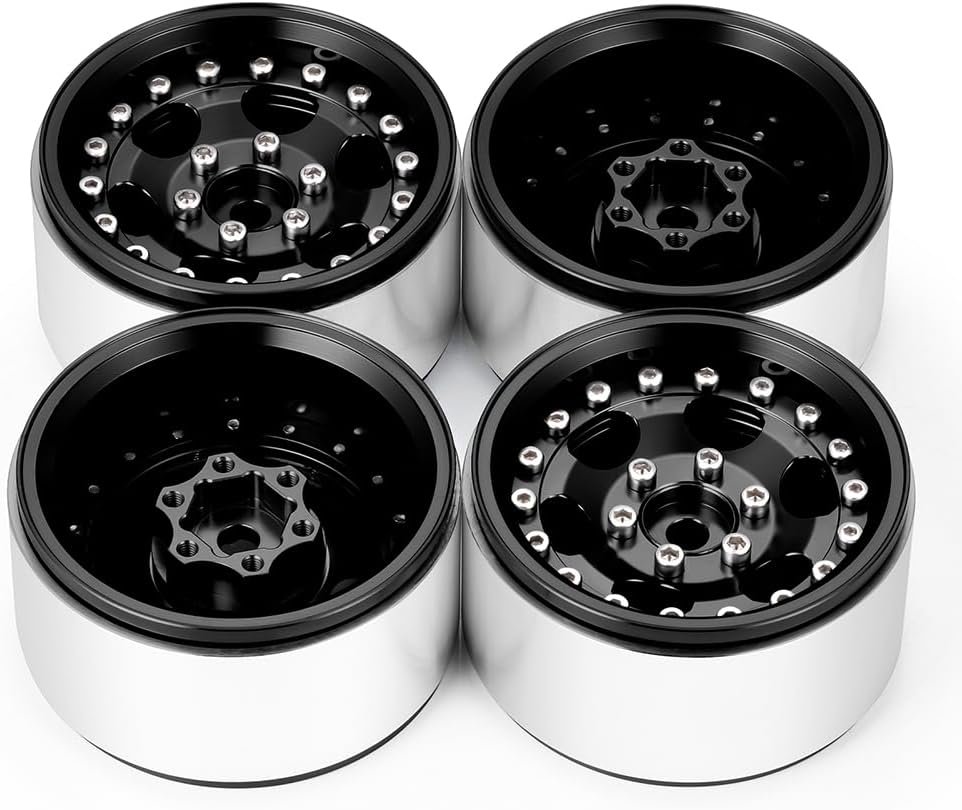 MORLORDY 4Pcs 1.9inch Beadlock RC Wheel Rims for Most 1:10 RC Crawler Axial SCX10 I II III Pro TRX4 RC-4WD D90 CCO1 Gen7 Gen8 RBX10 VS4-10 12mm Hex (Black)