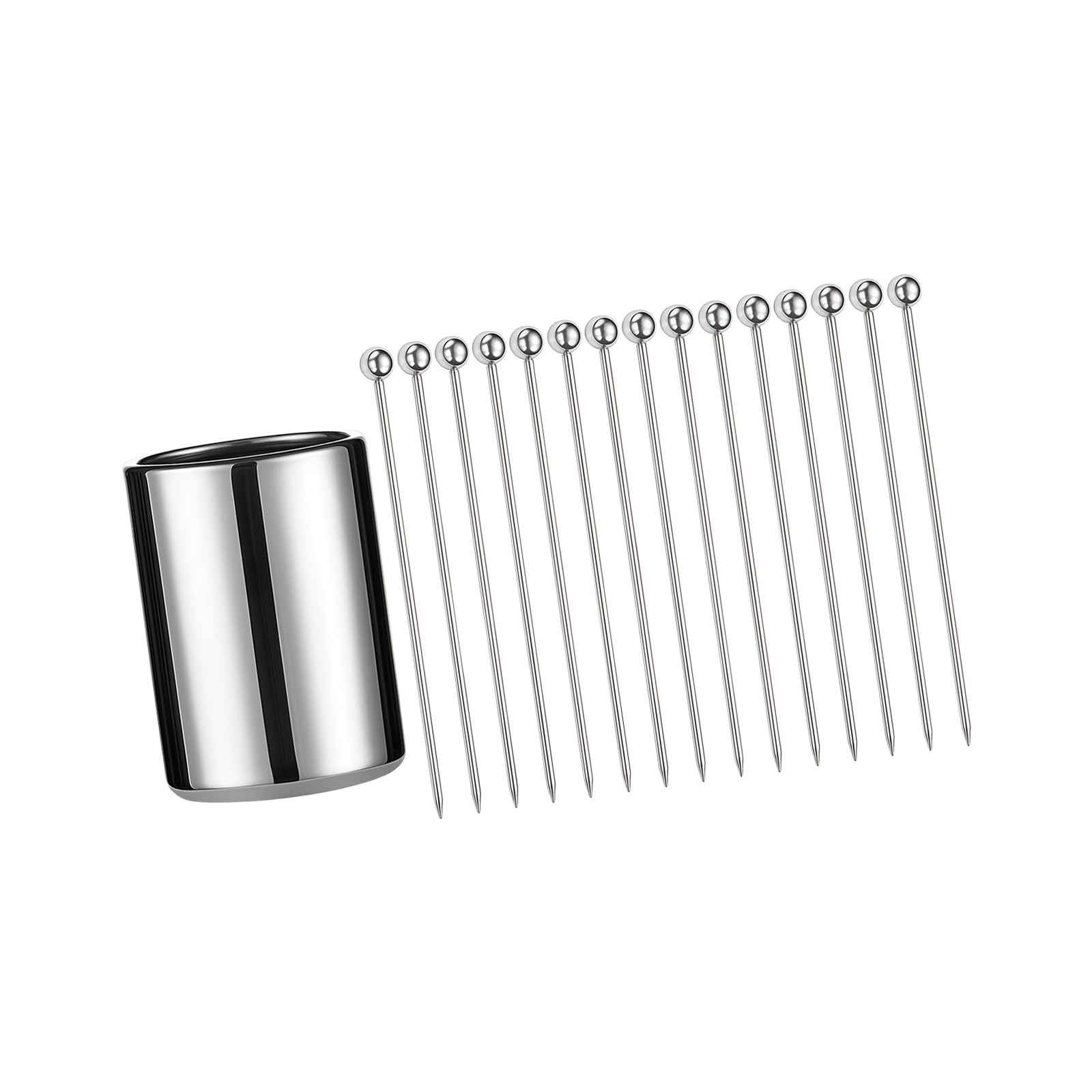 Xjdzineq Metal Cocktail Picks 15Pack+Holder Set, Stainless Steel Cocktail Toothpicks, Cocktails Skewers, Garnish Picks Bloody Skewers Metal Martinis