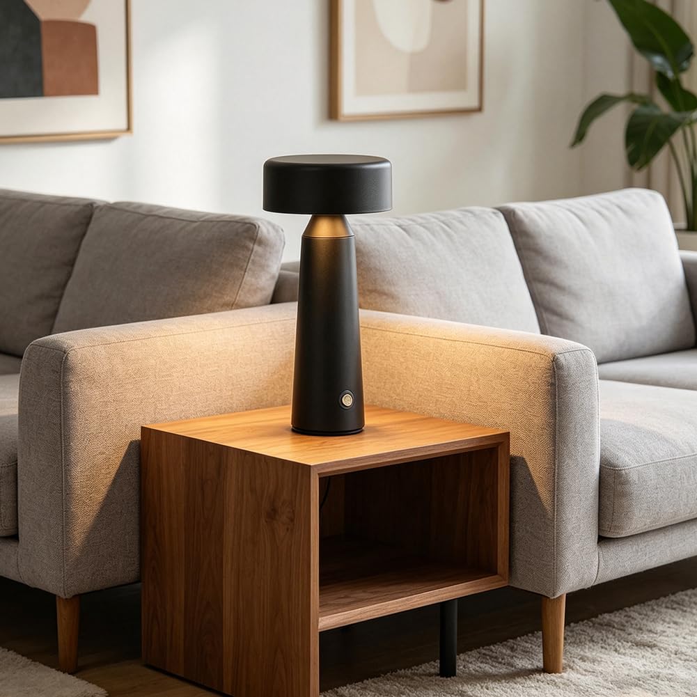 Akku Tischlampe Kabellos LED Dimmbar Innen Tischleuchte Schwarz USB Aufladung Batteriebetrieben Nachttischlampe, Leselampe, 3 Helligkeitsstufen Nachttischlampe Stilvolle Beleuchtung Lichter