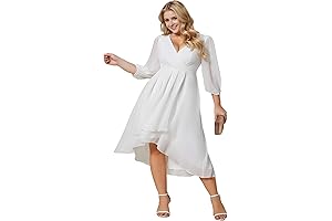 Women's A Line Pleated V Neck Midi Bridal Shower Dress for Plus Size Bride 01926-DA