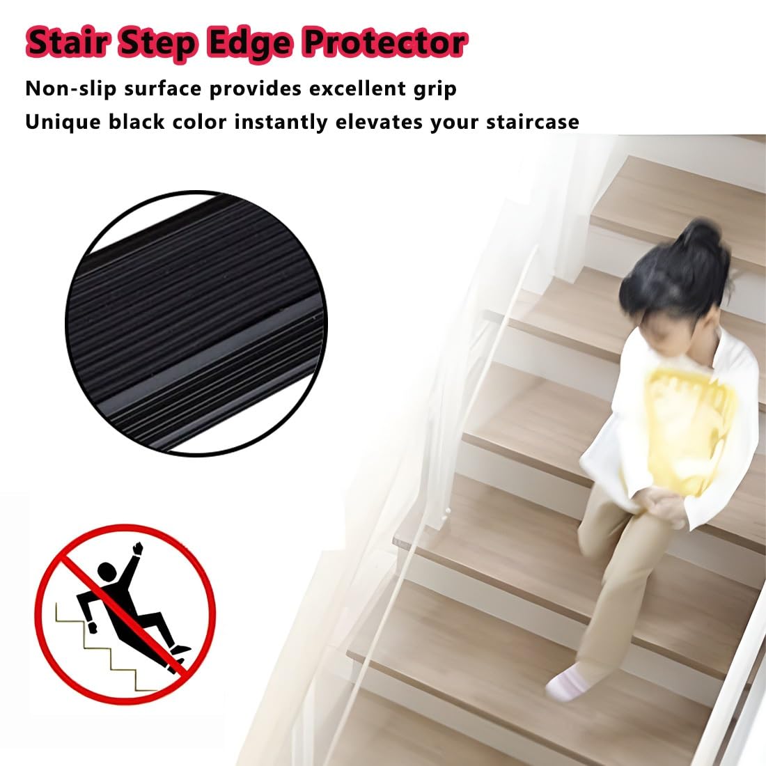 Protector de Nariz de Escalera De Goma Antideslizante 135/145cm, Perfil de Borde de Escalera de Aluminio 8,5cm, Moldura de Borde de Escalón en Forma de L Negro(130x8.5x2.1cm)
