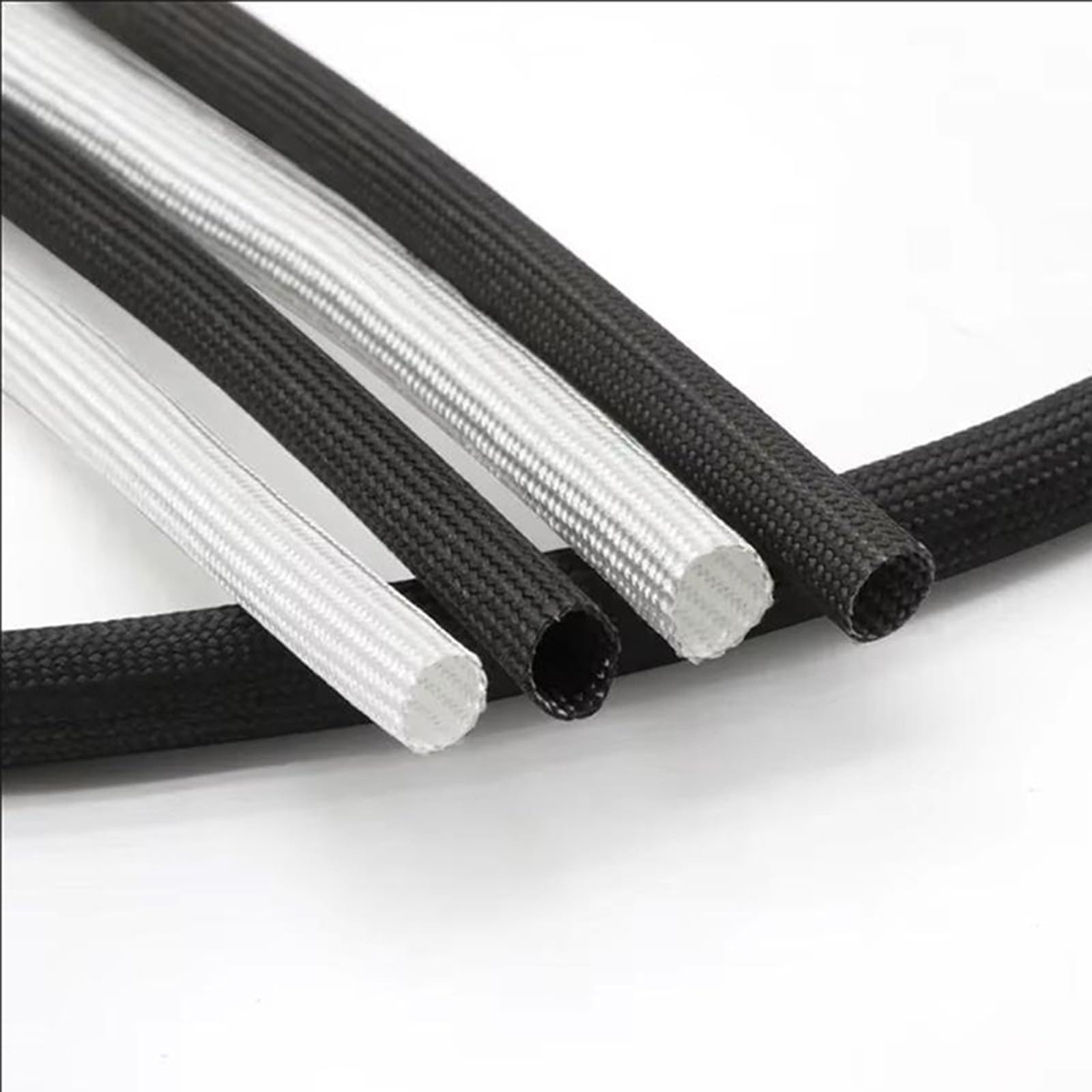 LOMNCHSG Wire Insulation Braid Fire Sleeve, Braided Fiberglass Sleeve 5M 600°C Black White ID 1-40mm(White,3.5mm)