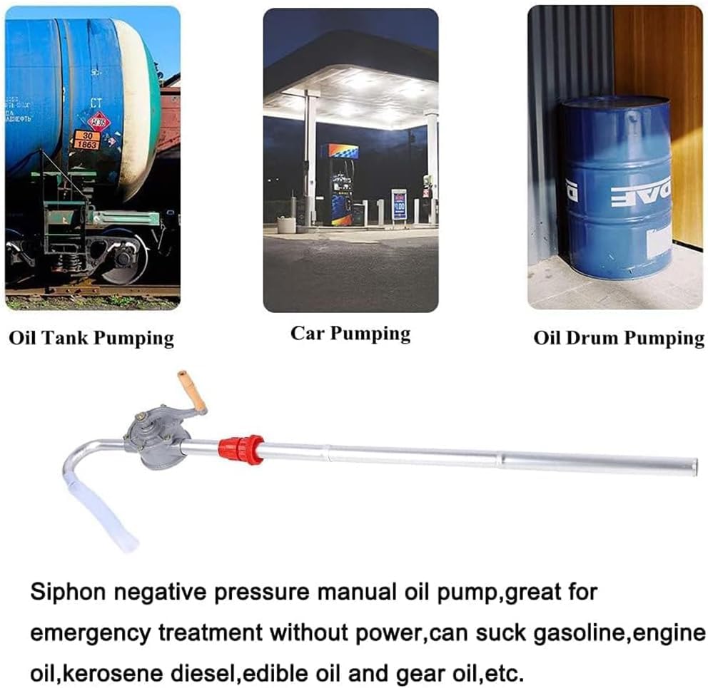 Hand Oil Transfer Pump, Manual Crank Rotary Pump, Aluminum Barrel Pump Hand Liquid Transfer, The Length is Adjustable, Mobile Fixed Buckle, for Diesel, Kerosene, Hydraulic Fluid