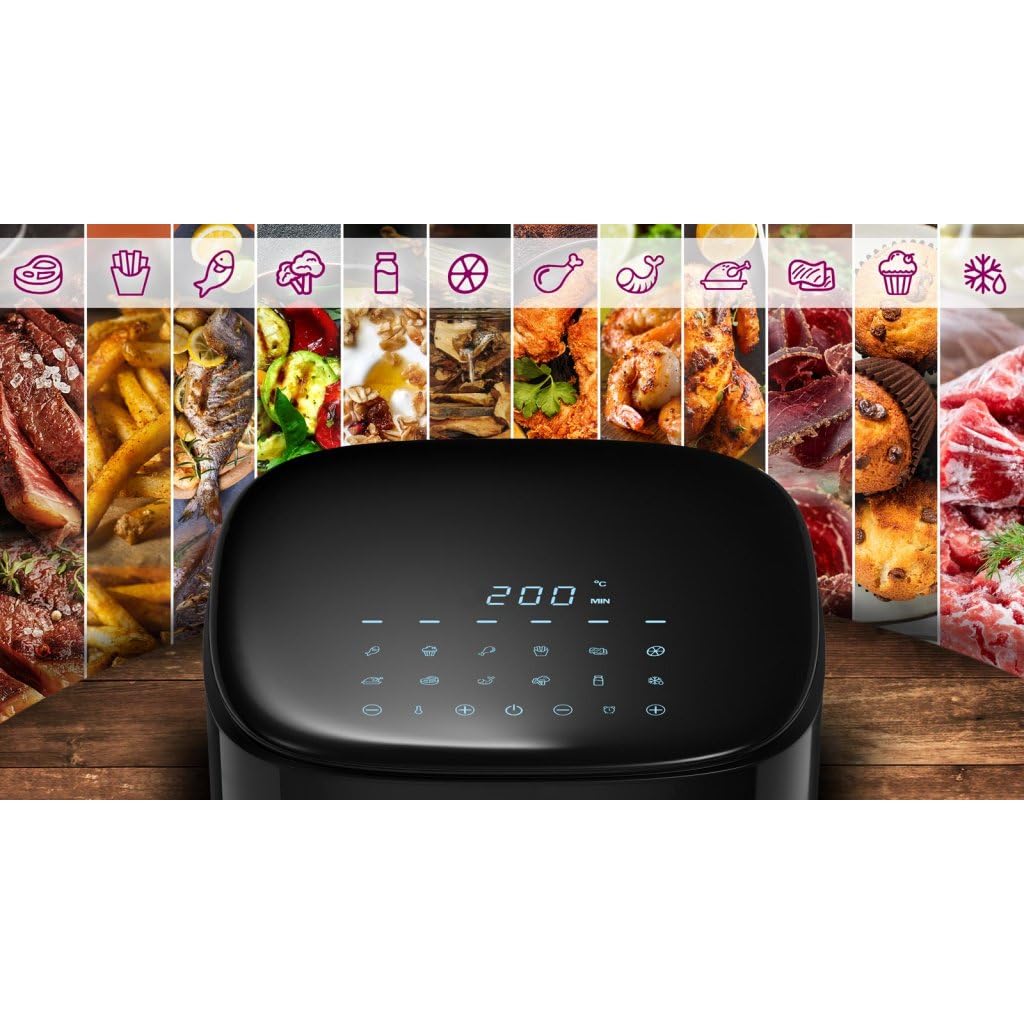 AirFit, friggitrice ad aria calda con 12 programmi, 3,5 l, 1500 W, 30-200 °C, friggitrice antiaderente, lavabile in lavastoviglie (nero)