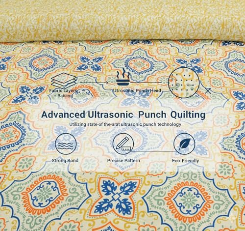 Image of IVAZA Luxury Ultrasonic Punch AC Comforter Blanket - Quilted Microfiber Floral Pattern, Lightweight Breathable All‑Season Blanket for Bedroom, Travel (Singled Bed,228x152 CM) Gold Beige