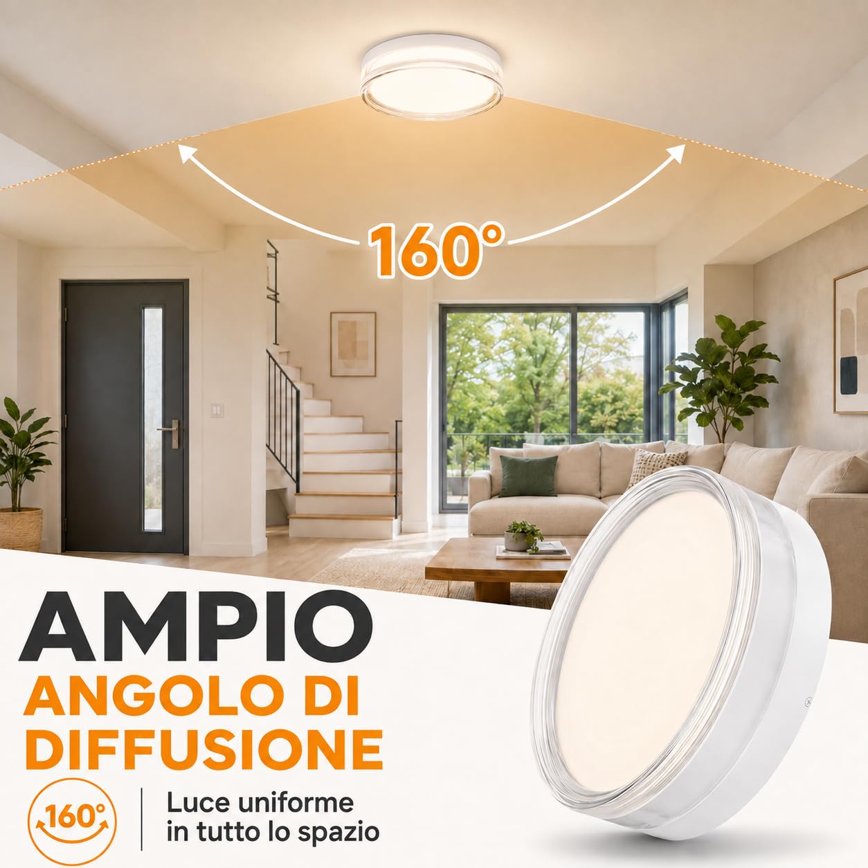 MARSI Plafoniera LED IP65 Ø30 cm 24W, 3 CCT 2800K 4000K 6000K | Bianca, installazione a soffitto o parete, per bagno, corridoio e balcone. Bordo in acrilico trasparente