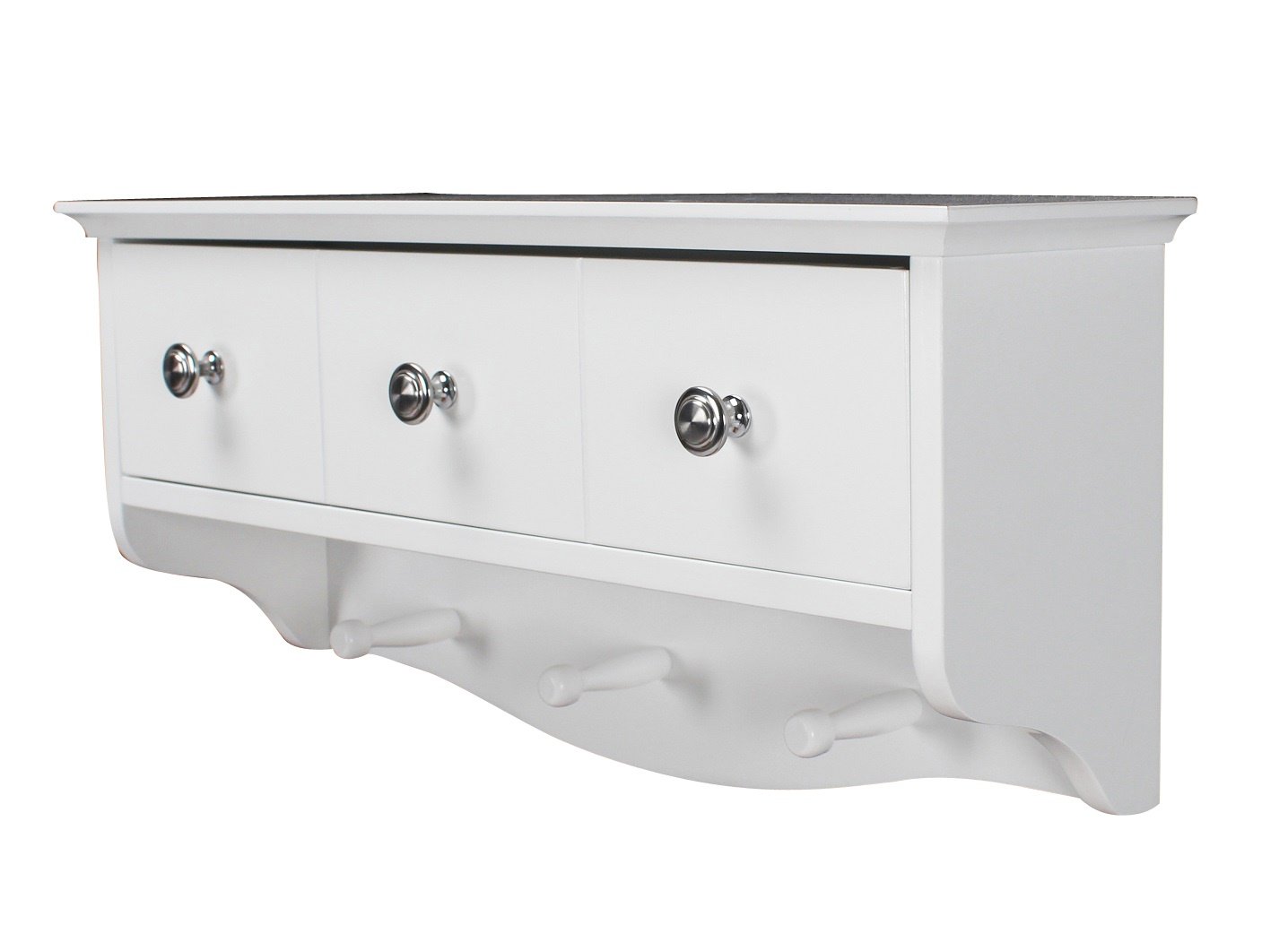 Home Source Coat Hook Wall Mounted Unit White 3 Robe Hooks 1 Storage Drawer Bathroom Hallway