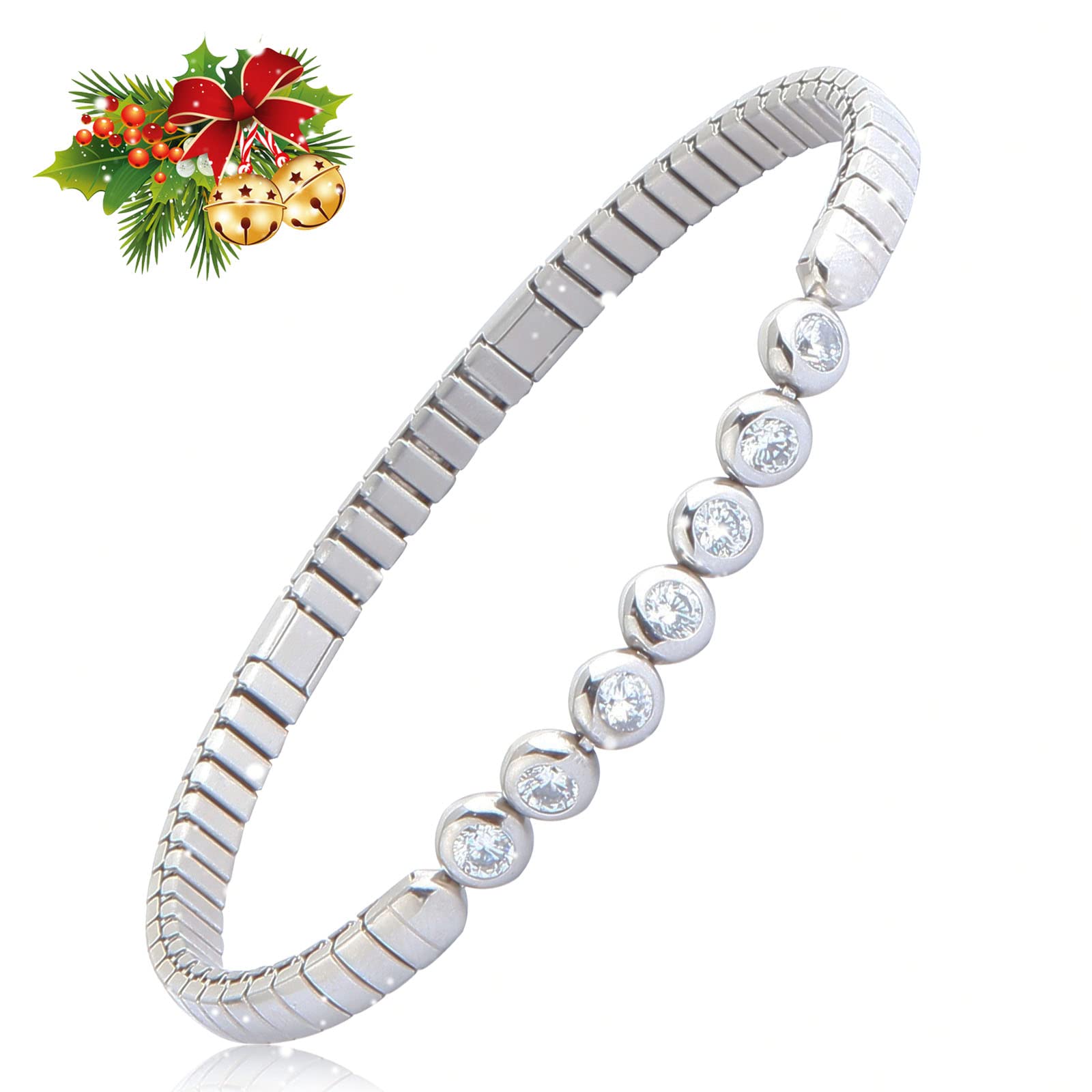 HAQI Magnetarmband für Damen Edelstahl Elastisches Armband Energie Magnetfeldtherapie Arthritis Schmuck Dehnbar