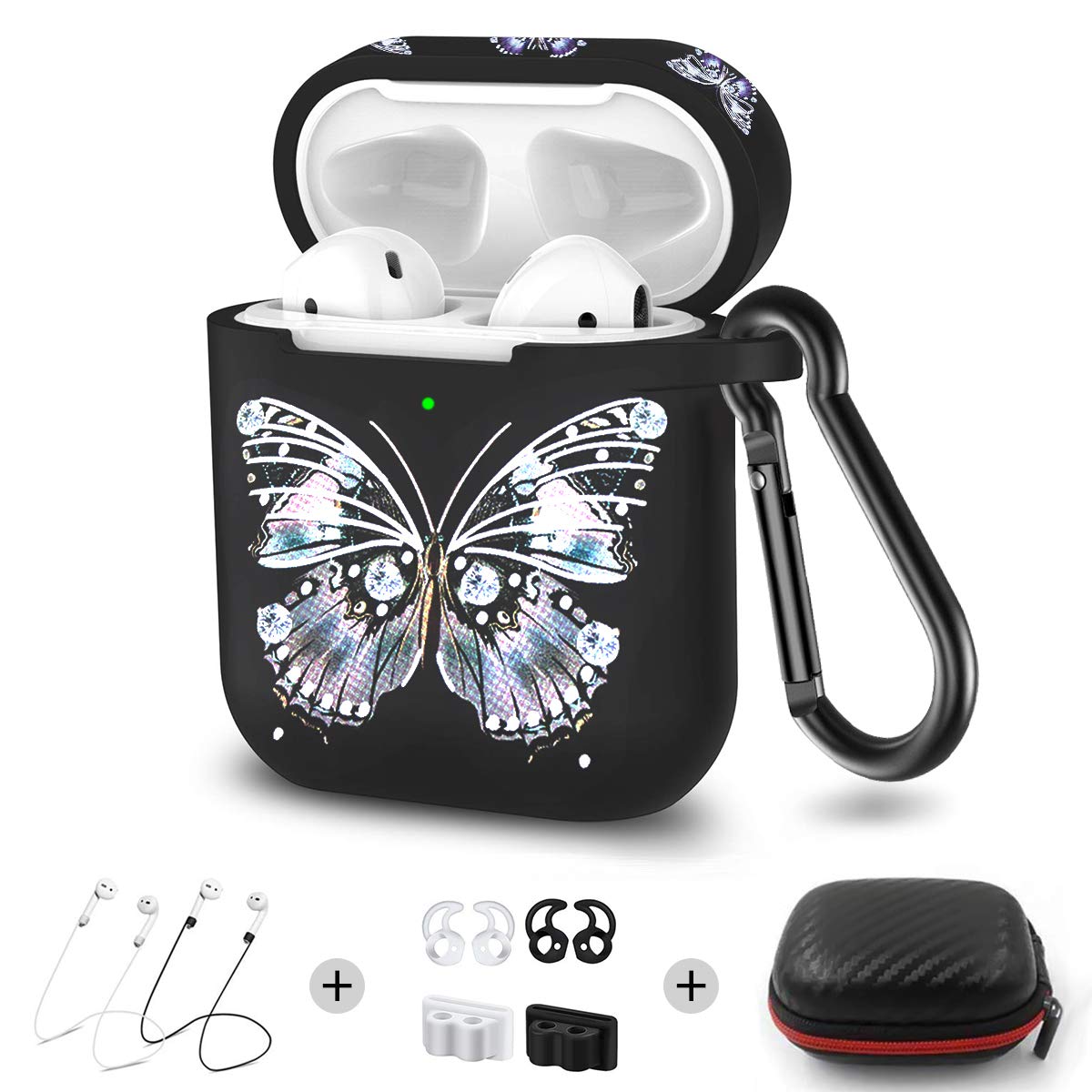 Sibode Compatible with Airpods Case, Premium Quality Waterproof Protective Shock Resistant Silicone Accessories Cases Cover Hard Sleeve and Keychain for Air pods (Butterfly)