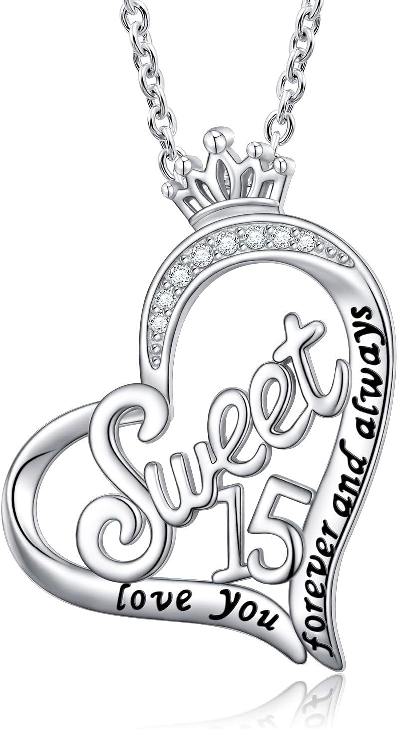 S925 Sterling Silver 12 13 14 15 16 17 Birthday Love Heart Pendant Necklace for Daughter Sisters Friend Granddaughter