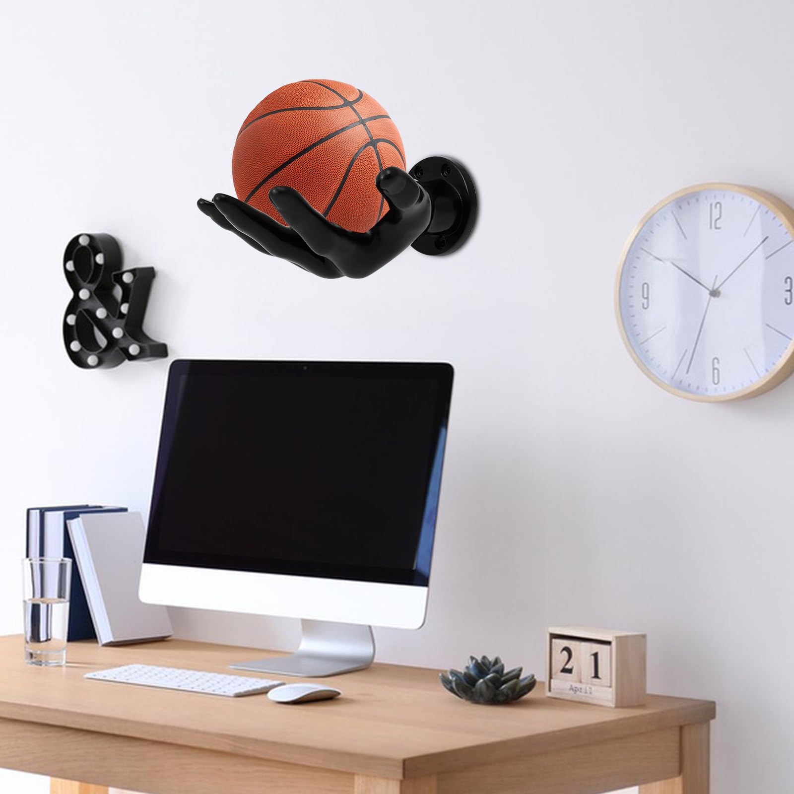 Supporto da Parete a Mano per Palline, Supporto da Parete per Palline Sportive e per il Tempo Libero – Basket, Calcio, Pallavolo, Golf e Palla da Tennis, Ripiano Decorativo per Chiavi E
