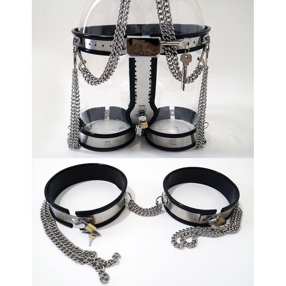 3 Pezzi Cintura di Castità da Donna Set BDSM con Reggiseno Anello per Coscia e Cintura di Castità, Biancheria Intima di Contenimento in Acciaio Inossidabile Fetish Lingerie Erotica Giocattolo