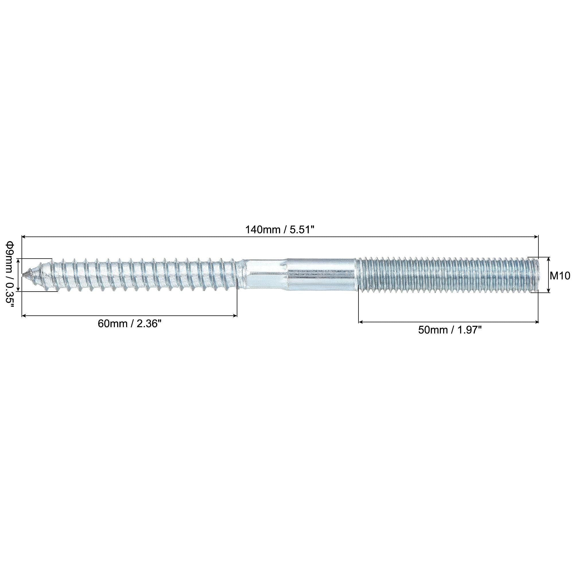 TOP-VIGOR 10Pcs Hanger Bolts, M10x140mm Double Headed Bolts Self Tapping Screw, Double Ended Dowel Screws - Image 2