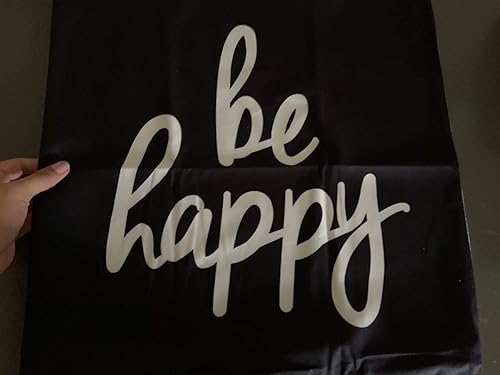 Funda para cojines Funda de almohada negro con estampado blanco para decorar el hogar Ultra Suave de 18x18 pulgadas Estampado Be Happy para sofá o