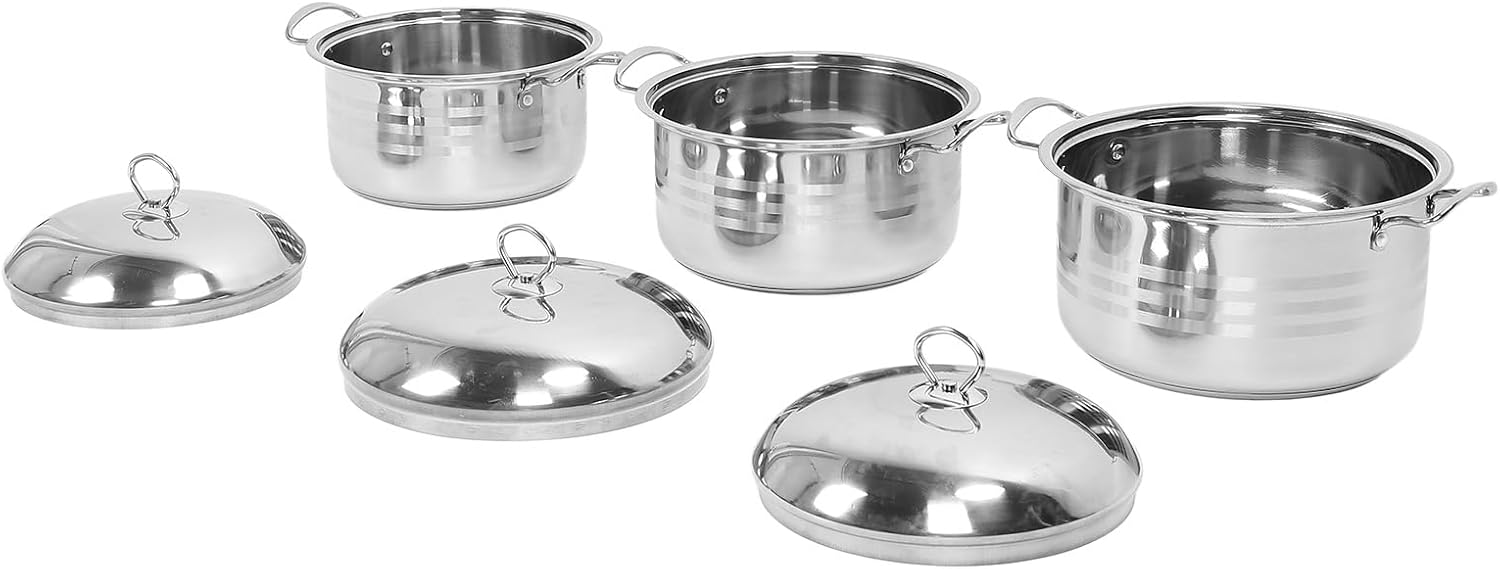 3 Piece Stainless Steel Cookware Set with Lid - Even Heat Distribution, Non-Stick, Suitable for Induction, Ideal for Home and Professional Cooking