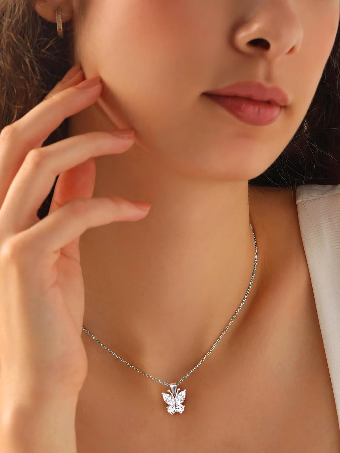 Bestyle Cute Butterfly Birthstone Necklace for Women, Dazzling Cute Silver/Gold Necklace Choker Chain, Great Birthstone Jewelry for Her