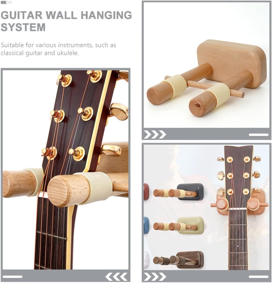 SHOWERORO Wood Guitar Wall Hanger with Adjustable Angles for Stringed Instruments, Space Efficient Guitar Wall Stand in Beige, for Concerts and Personal Use