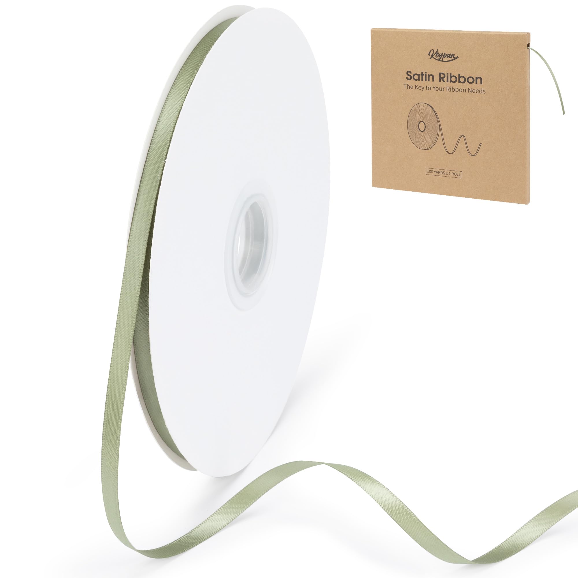 Keypan Sage Green Thin Satin Ribbon, 6mm x 91m