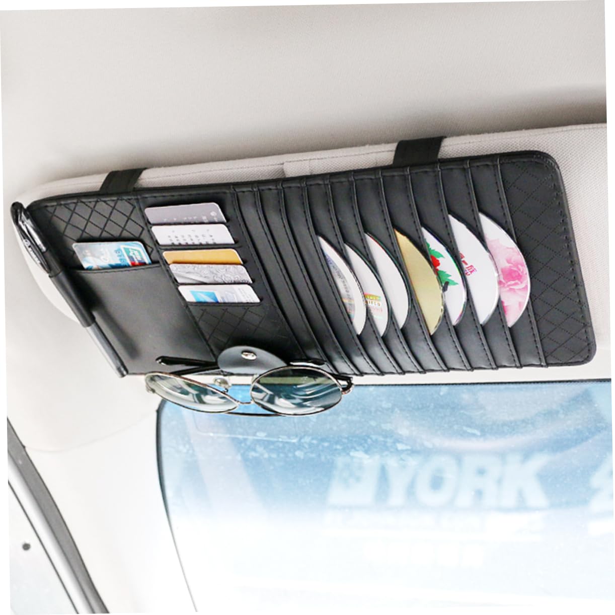 ibasenice 2 Stücke Sonnenblende Lagerung Organizer Fahrzeug Lagerung Tasche Stift Slot Leder Organizer