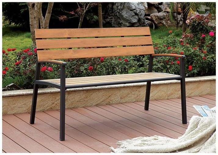FA Furnishing Earnshaw Wood & Metal 47.25 inch Long Outdoor Bench in Oak