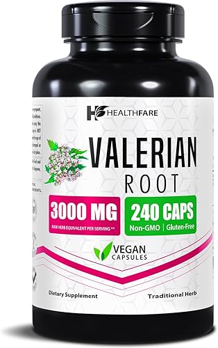 Cápsulas de raíz de valeriana | 240 píldoras | 3000 mg | Potencia ultra alta | Suplemento de extracto orgánico puro | Sin OMG y sin gluten |