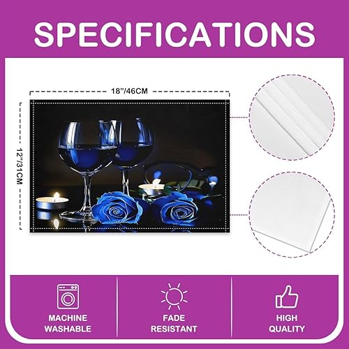 Miniatura 4 de Juego de 4 manteles individuales de copa de vino rosa para mesa de comedor, manteles individuales de 12 x 18 pulgadas, manteles individuales