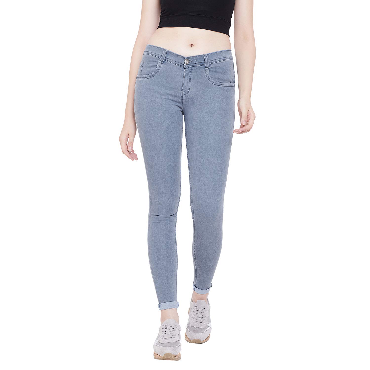 Rangriti Knitted Denim Plain Basic Skinny Fit Jeans for Women in blue