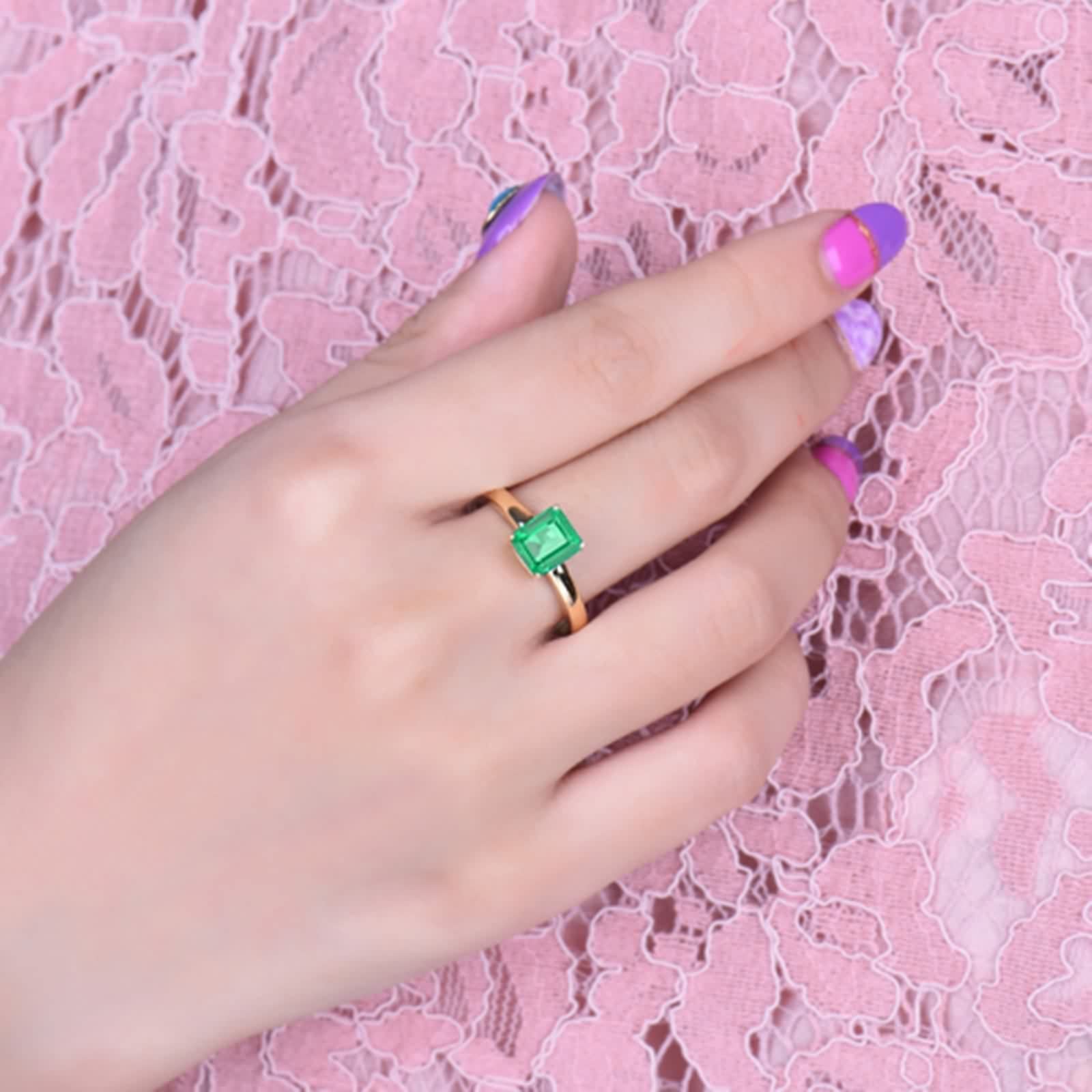 Anillo de Esmeralda, Alianzas de Boda Oro Amarillo Esposa Novia para El Aniversario de San Valentin