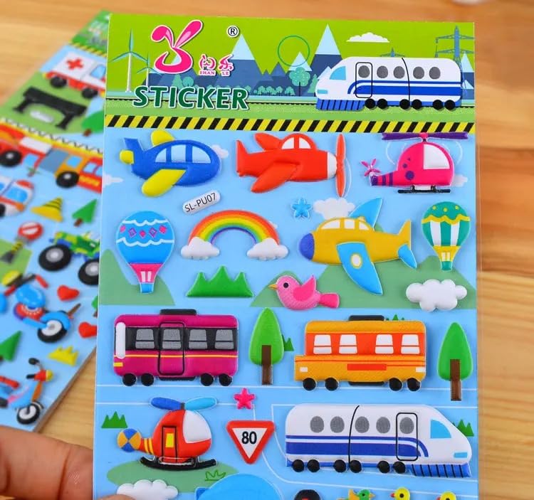 Image of Kids Vehicle Stickers Set - Cars, Trucks, Fire Engine, Ambulance, Police & Airplane Stickers for Toddlers, Scrapbooking, School Projects & DIY Crafts