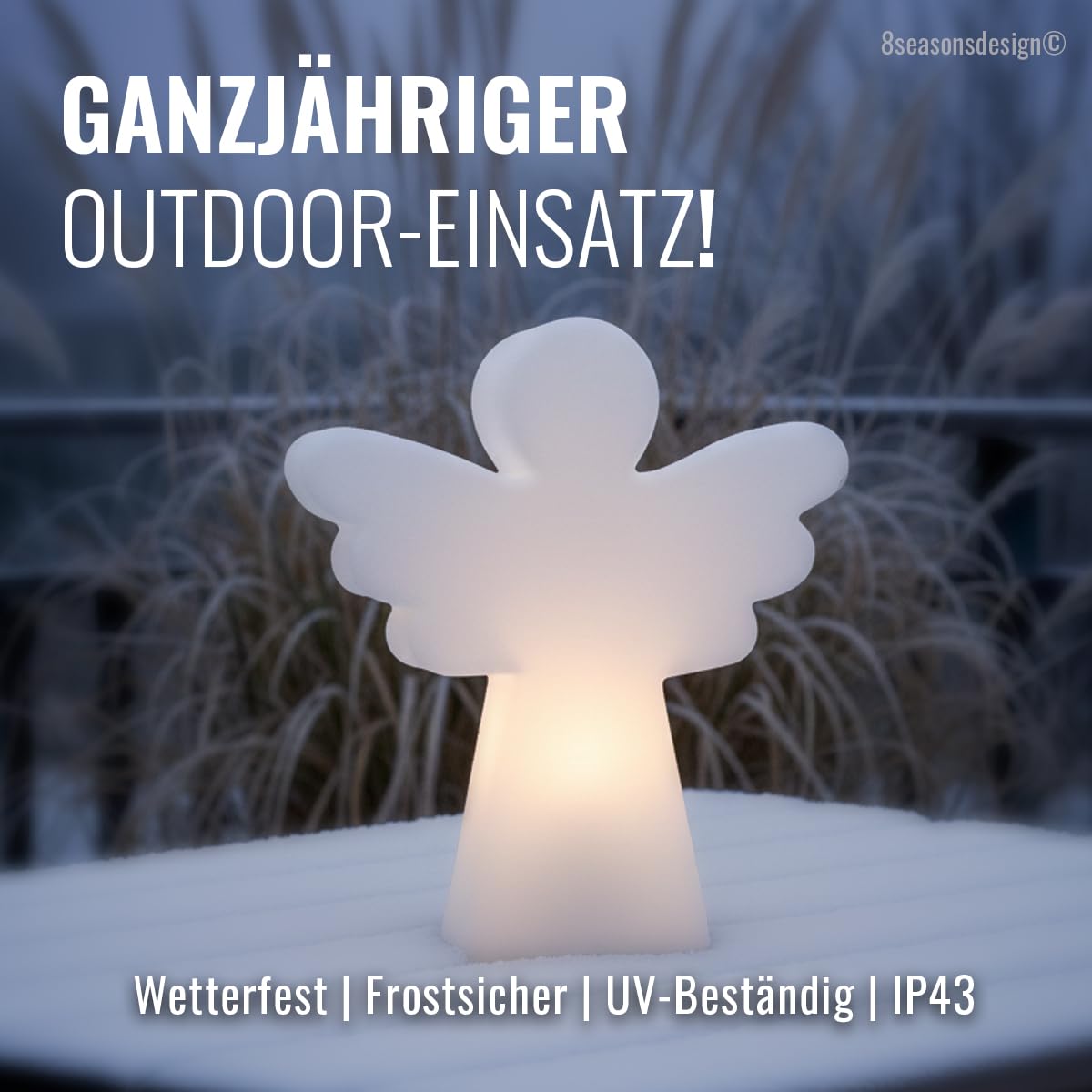 8 seasons design LED Engel 40 cm Shining Angel, E27, Leuchtmittel warmweiß -winterfest- Weihnachtsengel für außen (Garten, Balkon) und innen – Weihnachtsbeleuchtung, Taufe, Kommunion, Konfirmation