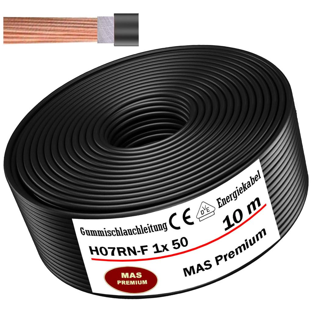 MAS Premium Przewód gumowy 5-500 m, kabel zasilający do budowy H07RN-F, 1 x 1,5, 4, 6, 10, 16, 25, 35, 50 i 2 x 1, elastyczny przewód do ciężkich urządzeń (H07RN-F 1 x 50 mm², 10 m)