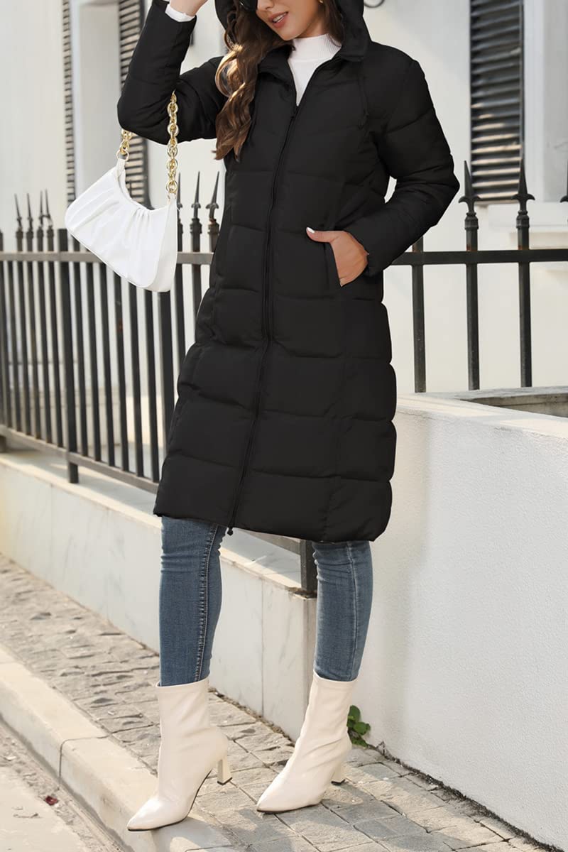 Minetom Damen Daunenjacke Lang Mantel Wintermantel mit Kapuze