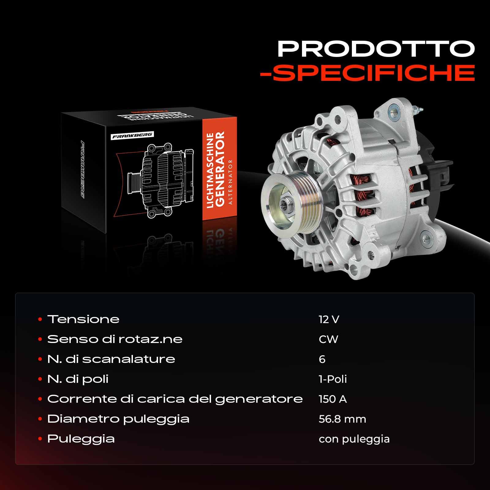 Frankberg Alternatore Generatore Diesel 059903016J | Diesel, 059903016J; Compatibile con: A4 Avant 8K5, A4 Allroad 8 km, A5 Sportback 8TA, A5 8T3, Q5 8RB, A4 8K2