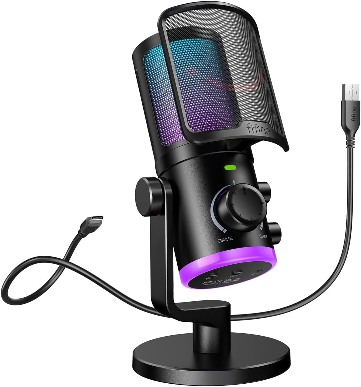FIFINE AM6 AMPLIGAME RGB Gaming Mikrofon - Oyun/Sohbet Ses Dengesi - USB Yayın ve Kayıt Mikrofonu - Gürültü Önleyici PC Masaüstü Mikrofon - Twitch/Discord/Podcast için - PS4/PS5 Uyumlu
