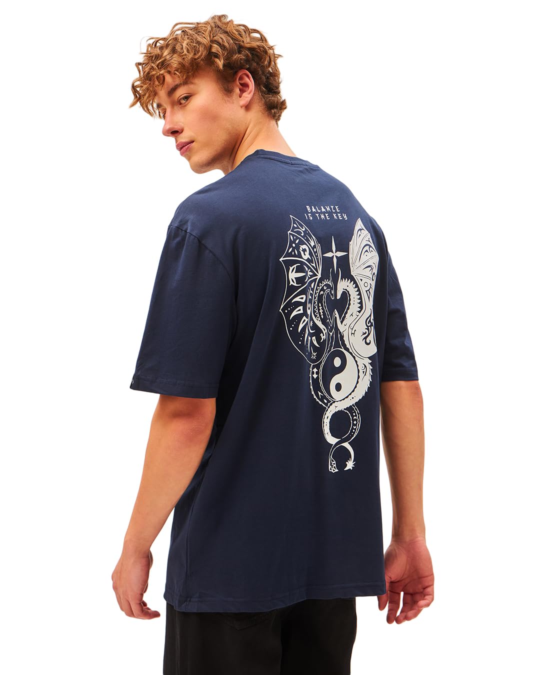 bewakoof Men's 100% Cotton 220 GSM Graphic Print Oversized Fit Round Neck T-Shirt-picture-30