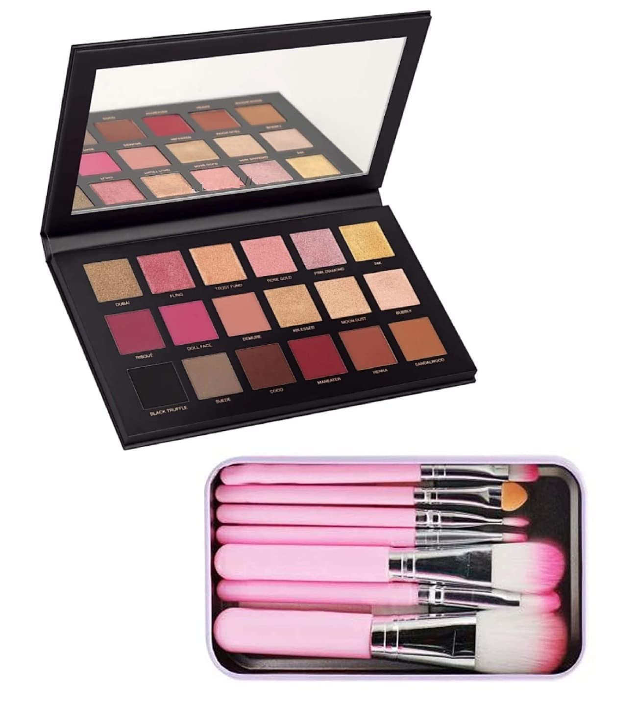 MF® Ultimate Pigmented Colors Eyeshadow Palette Long Wearing And Easily Blendable Eye Makeup Palette Matte, Shimmery And Metallic Finish - Multicolor & 7 Pcs Makeup Brush Combo-image-36