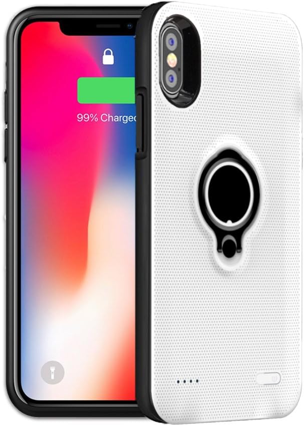 iPhone X Battery Case 5000mAh - Hathcack Rechargeable Extended Charger Case Protective Battery Pack Charging Case for iPhone X / 10 [Support Magnetic Car Holder] - White