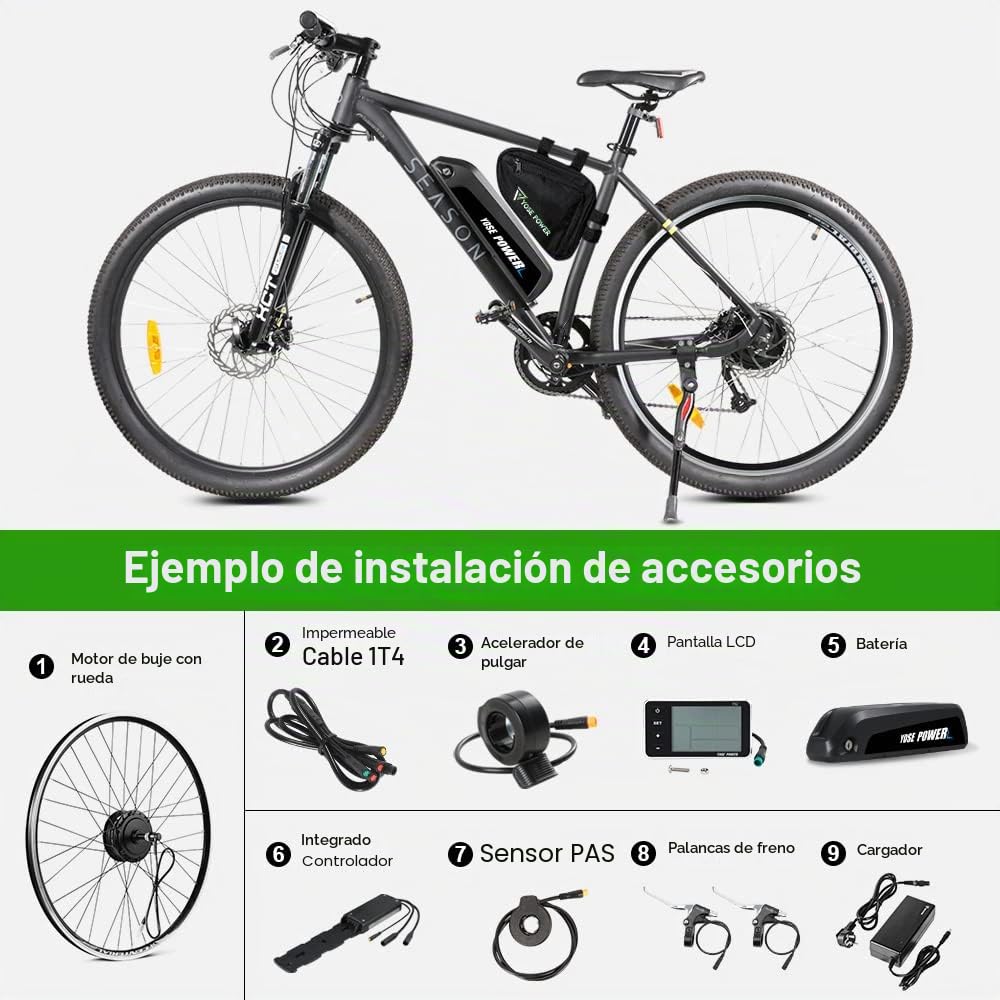 YOSE POWER Ebike - Kit de conversión para bicicleta eléctrica (36 V, 250 W, 26 pulgadas, con controlador integrado, batería de 36 V13 Ah)