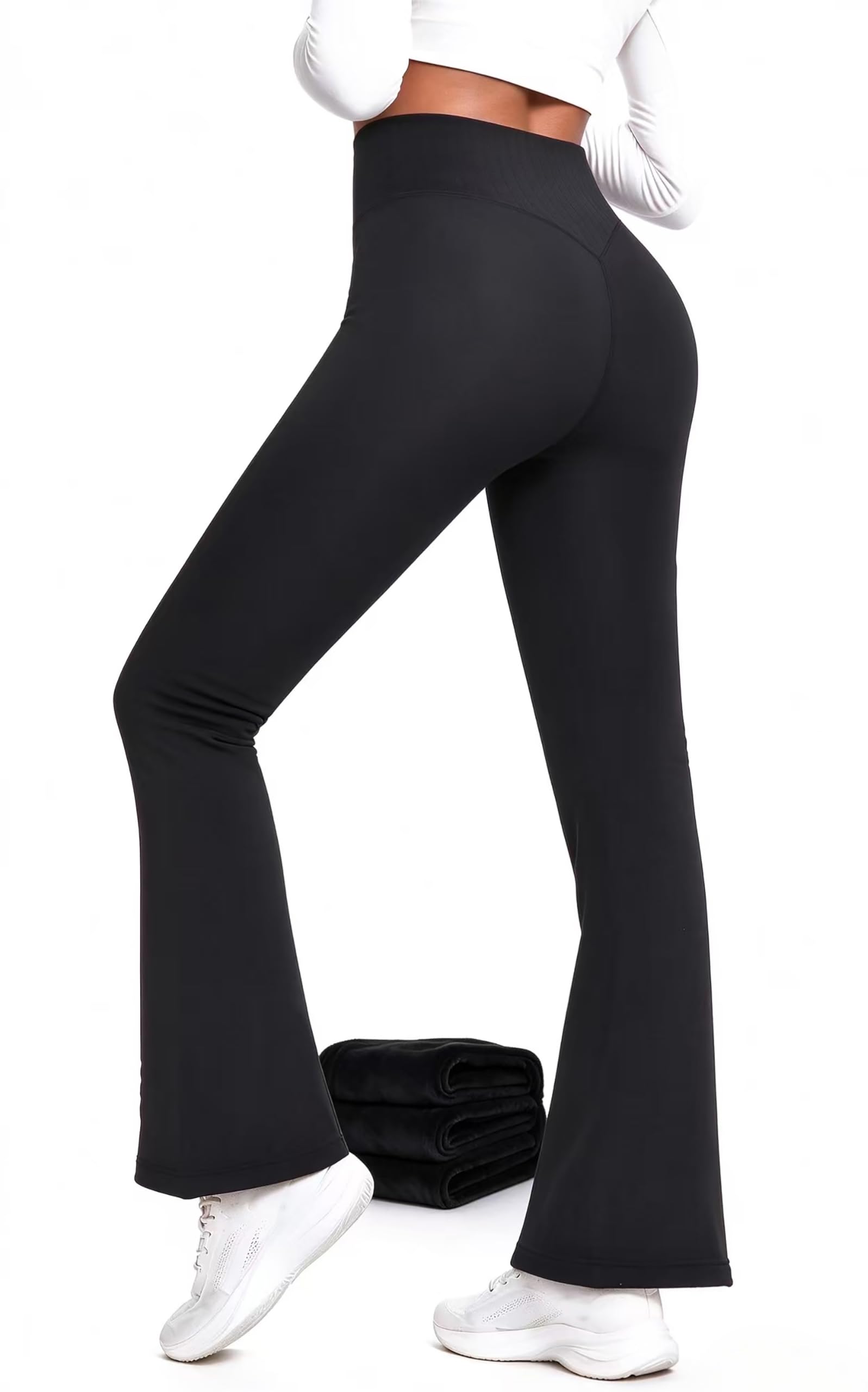 Womens Fleece Lined Flare Leggings High-Waisted Thermal Soft Pants