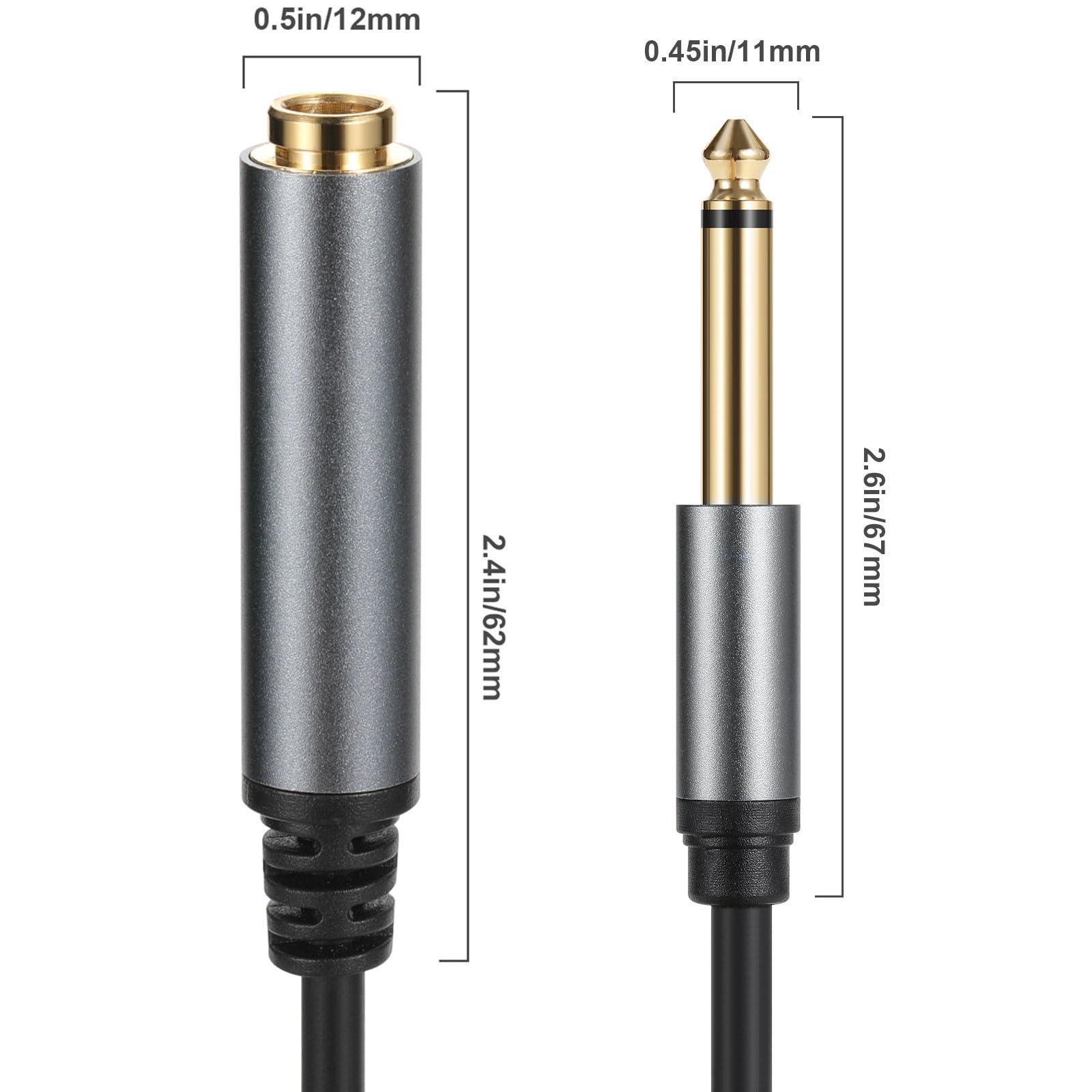 Halokny 6.35mm to 6.35mm Instrument Cable, Golden Plated 1/4 Inch Male to Female TS Mono Audio Jack for Electric Guitar Bass - Image 2