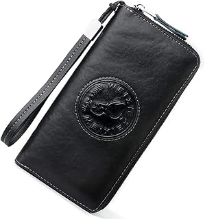 Mens Clutch Bag - Borsa da uomo in pelle, con cerniera, lunga, per lavoro, colore: Nero