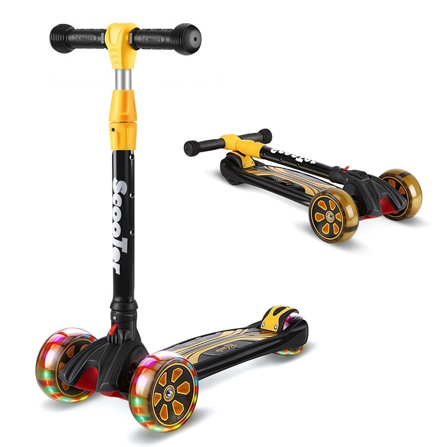 Lyefancy Kids Scooter for 3-13 Years Old Boys Girls, Children 3 Wheel Scooter, Foldable Toddler Scooter, Flashing PU Wheels, 4 Adjustable Height, Lean to Steer, Extra-Wide Deck (Yellow) โ image 1