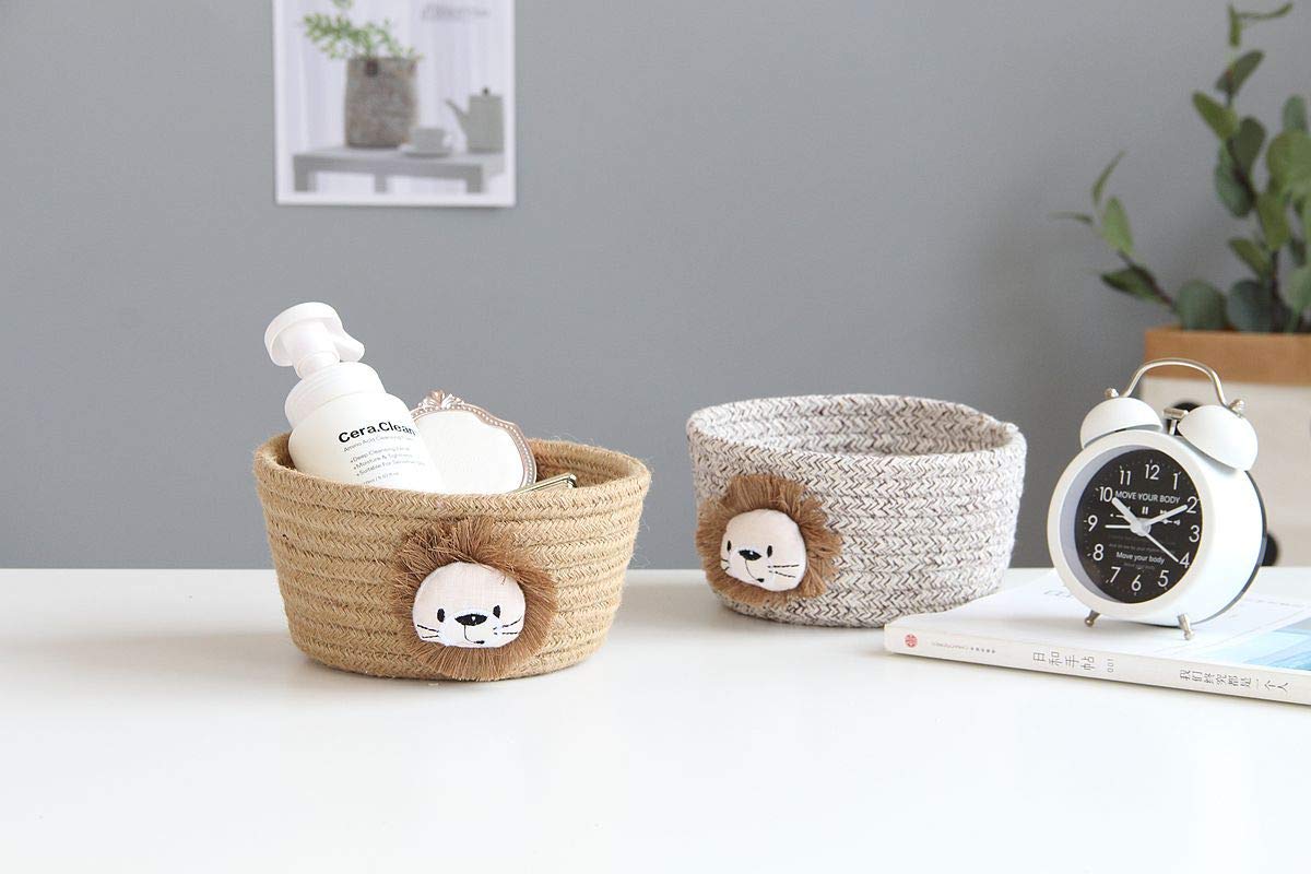 Panier De Rangement En Corde De Coton Tissé - Motif Animal Mignon - Diamètre ~16 Cm, Hauteur ~9 Cm - Déco Et Organisation