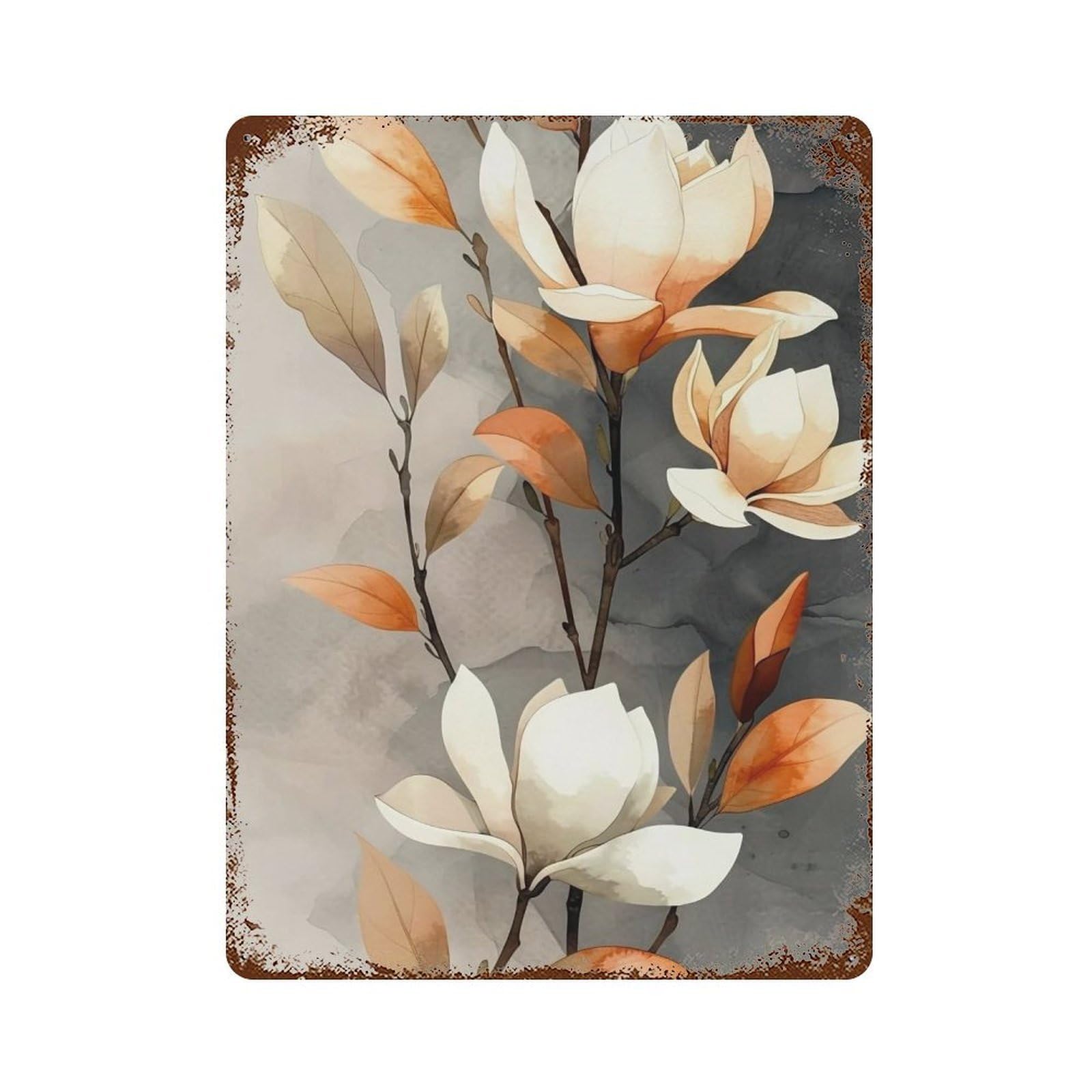 WIHYRTUI Soft Gradient Neutral Foliage Cream Orange Floral Motif 03 Wall Retro Iron Metal Tin Sign Vintage Art Poster Modern Home Cofffee Club Art Bar Shop Decor Style 40x30cm