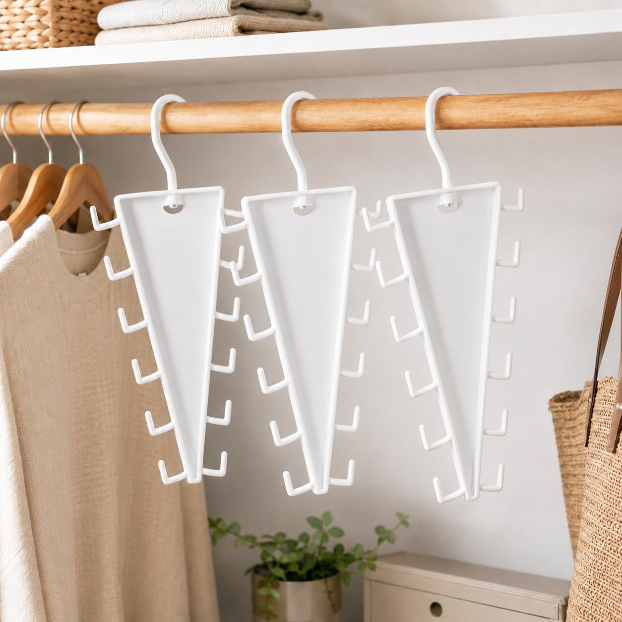 V Shaped Double-Sided Closet Organizer Hanger,12 Hooks Space Saving Organizer for Hats, Scarves, Belts,Bags&Ties, 360-degree Rotating Multi-Layer Vertical Clothes Storage Rack for Wardrobe Space Saver