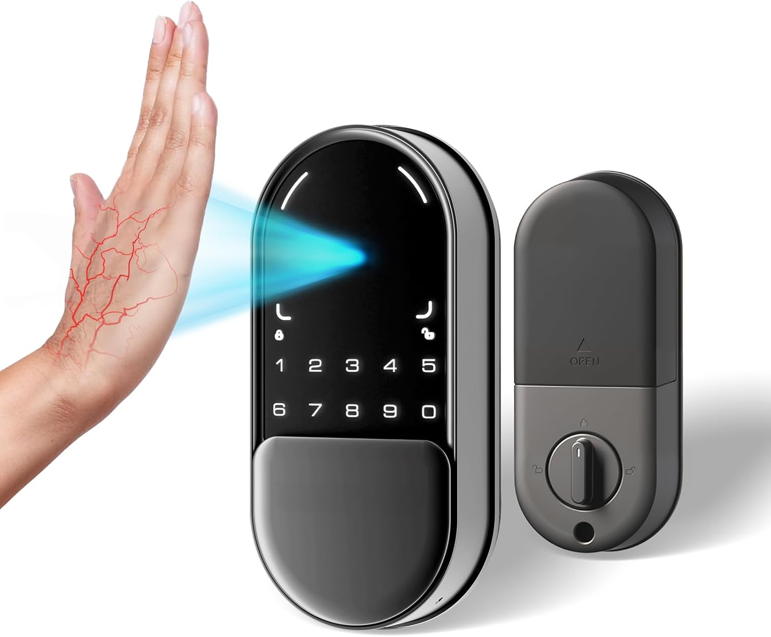 Venotech Palm Recognition Smart Lock, Keyless Entry Door Lock with Code Passcode, Auto Lock,Upgraded Rechargeable Battery, Front Door Smart Lock for Home, IP55 Waterproof