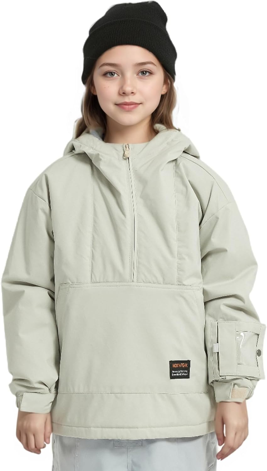 North Peak Kid Pullover Anorak Hooded Ski Jacket Waterproof Windproof Snowboard Jackets Winter Coat