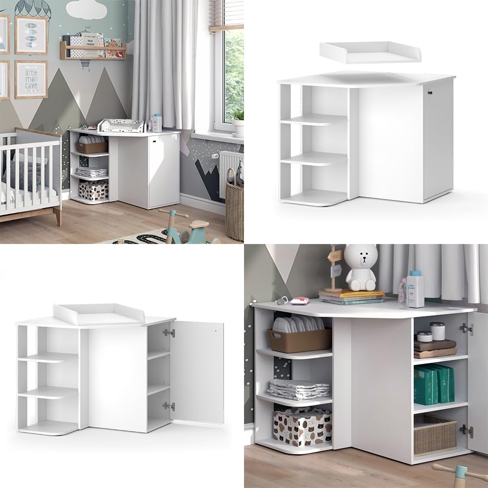 Vicco Fasciatoio Kristian Bianco 85 x 77.3 cm porta e vani aperti convertibile in cassettiera