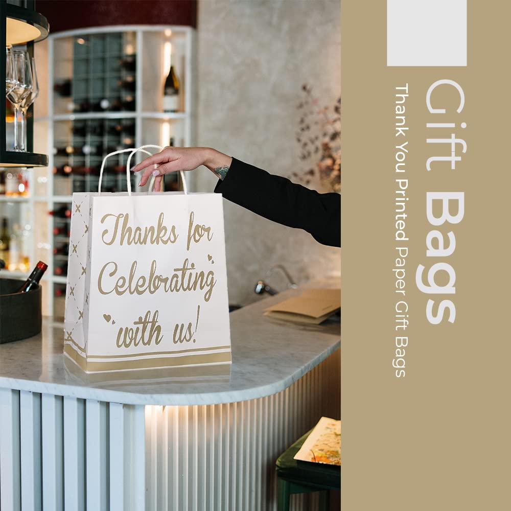 Arrow Paper Products Thank You Printed Paper Gift Bags for Return Gifts, Weddings, Birthday, Holiday Gifting & Presents, White, Pack of 10, Size 17.78 x 7.62 x 22.86 cm