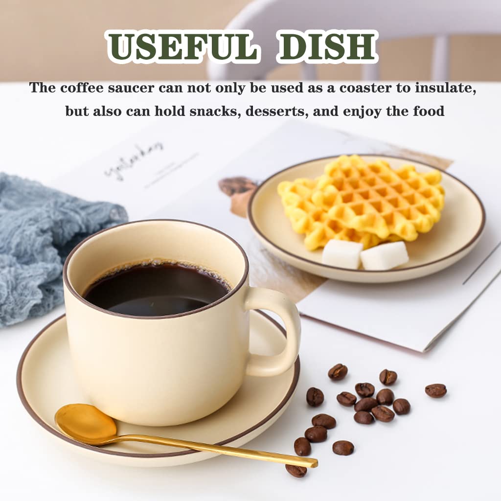 Tazas De Cafe Originales con Soporte Taza De Café De CeráMica Casera De Estilo Retro, Taza De Espresso Apilable con Plato, Taza De Desayuno con Textura Mate, Conjunto De Estilo JaponéS